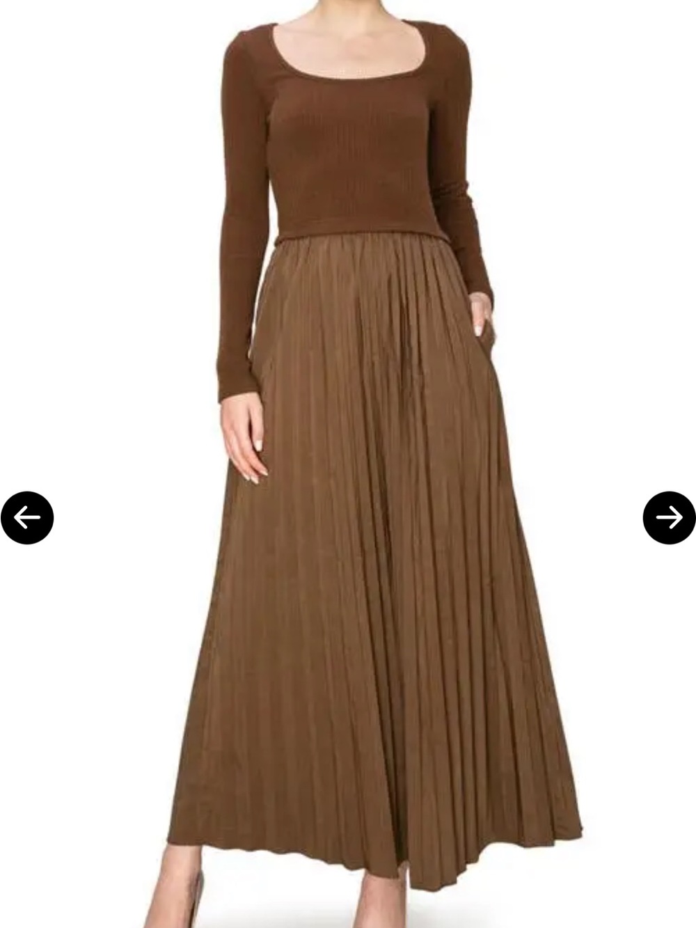 Melloday mixed media Brown Pleated Maxi dress